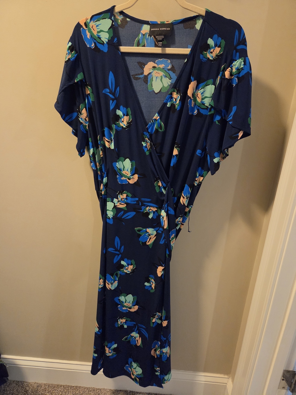 Donna Morgan Navy Floral Faux-Wrap Midi Dress